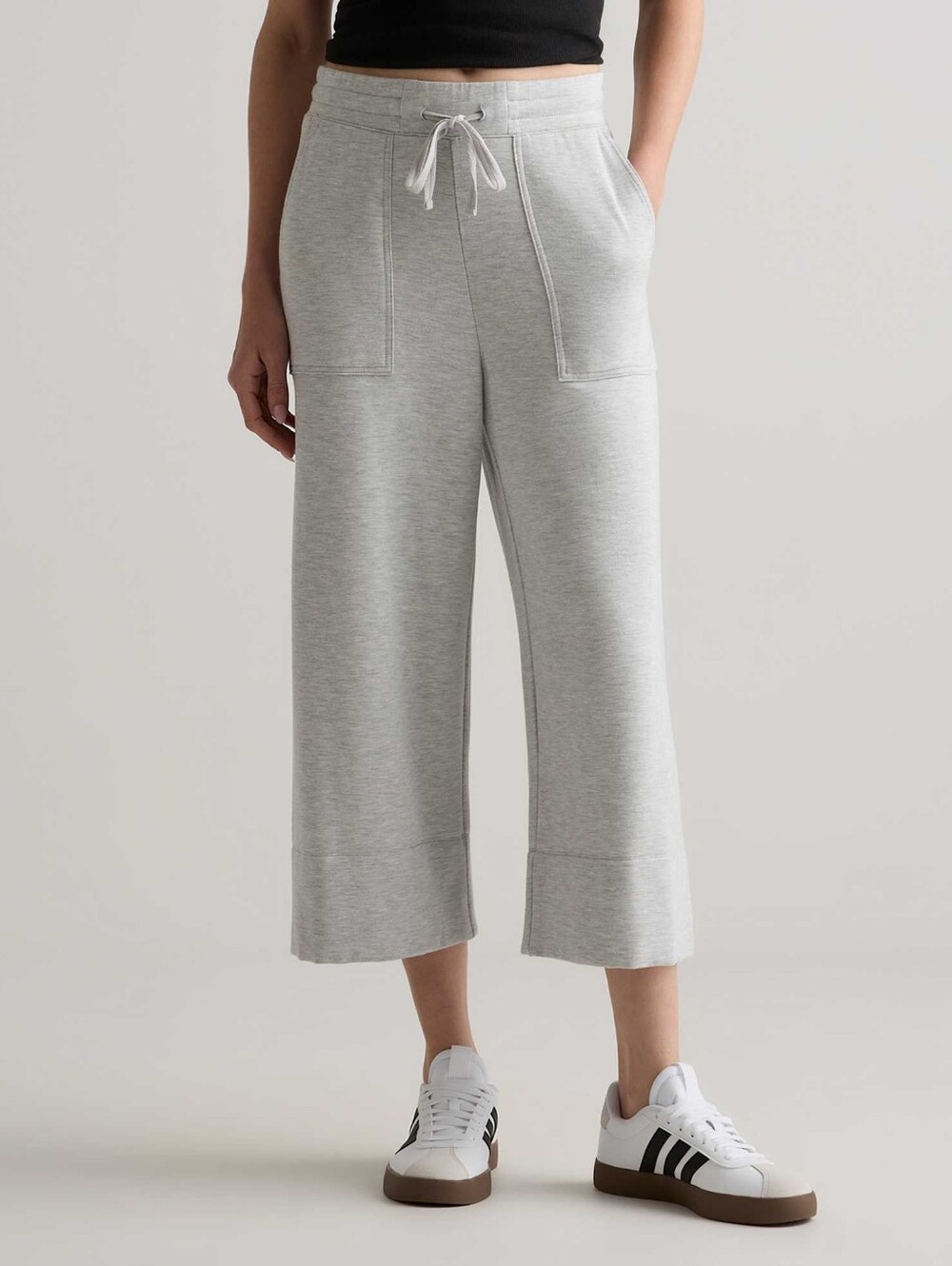 Quince SuperSoft Fleece Cropped Wide Leg Pants Heather Grey L
